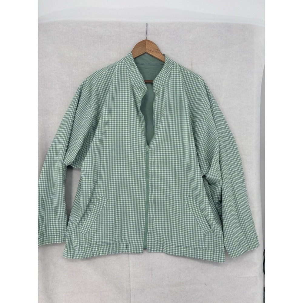 Vintage Donnkenny Gingham Reversible Jacket Mens Large Full Zip Sage Green